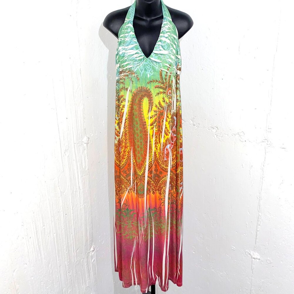Y2K L8teR Tropical Halter Maxi Dress Size XXL